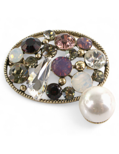 BROSZKA BROSZA ELIPSA Z CYRKONIAMI I PERŁĄ...