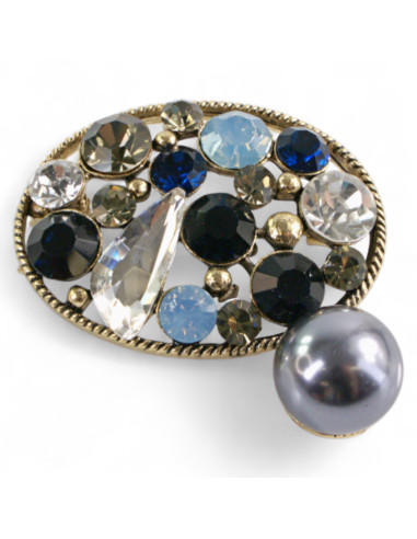 BROSZKA BROSZA ELIPSA Z CYRKONIAMI I PERŁĄ...