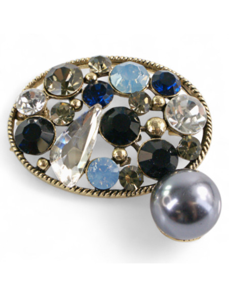BROSZKA BROSZA ELIPSA Z CYRKONIAMI I PERŁĄ LOLITA AKCESORIA