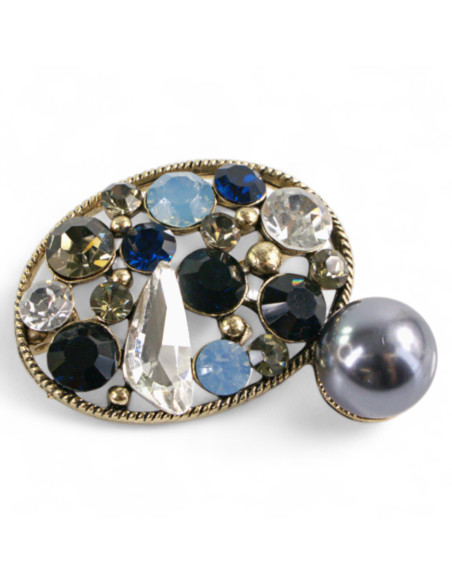 BROSZKA BROSZA ELIPSA Z CYRKONIAMI I PERŁĄ LOLITA AKCESORIA