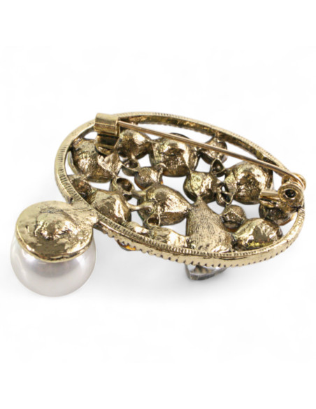 BROSZKA BROSZA ELIPSA Z CYRKONIAMI I PERŁĄ LOLITA AKCESORIA