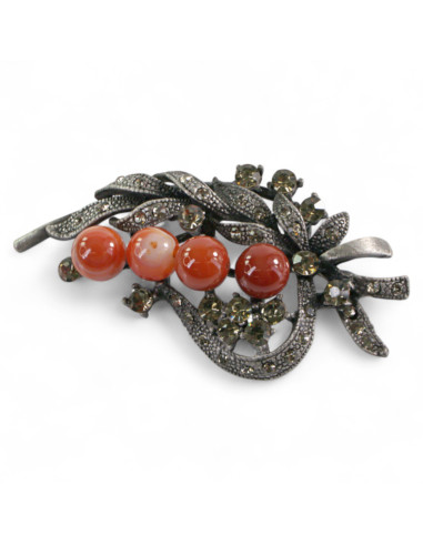 BROSZKA BROSZA BUKIET Z BRĄZOWYMI  KORALAMI...