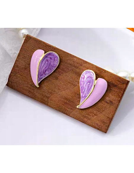 Kolczyki SERCE SERDUSZKO BOHO Lolita Accessories srebrny sztyft 925 FIOLET