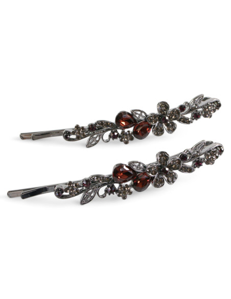 Wsuwka do włosów Dwa kwiatki z kryształkami 2 szt. BURGUND Lolita Akcesoria