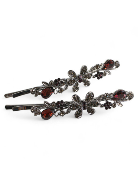 Wsuwka do włosów Dwa kwiatki z kryształkami 2 szt. BURGUND Lolita Akcesoria