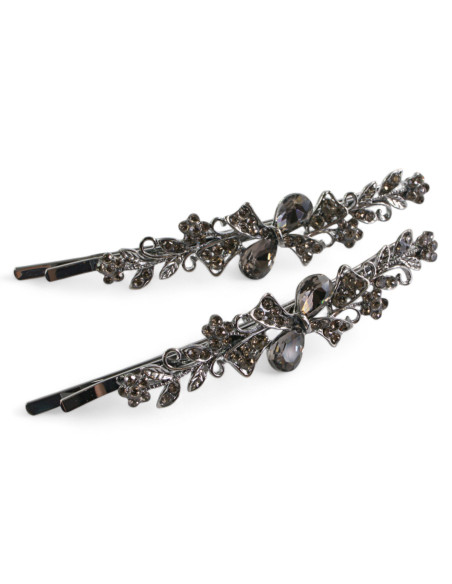 Wsuwka do włosów DwIe Kokardki z kryształkami 2 szt. GRAFIT Lolita Akcesoria