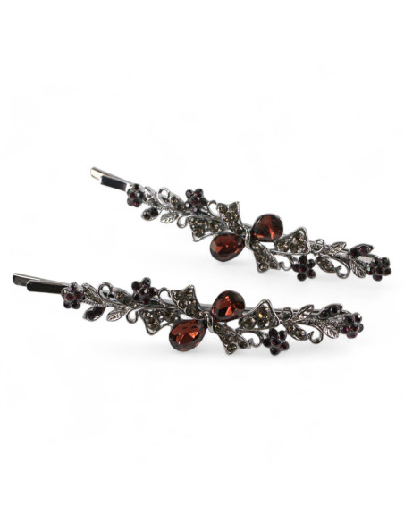 Wsuwka do włosów Dwie Kokardki z kryształkami 2 szt. BURGUND Lolita Akcesoria