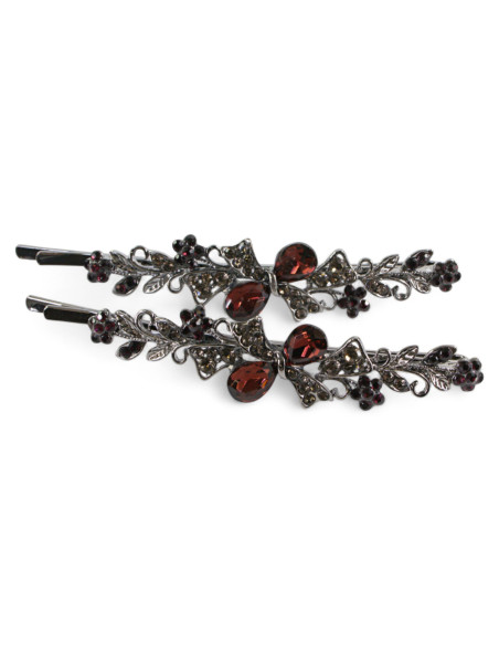 Wsuwka do włosów Dwie Kokardki z kryształkami 2 szt. BURGUND Lolita Akcesoria