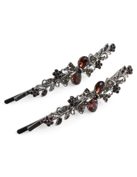 Wsuwka do włosów Dwie Kokardki z kryształkami 2 szt. BURGUND Lolita Akcesoria