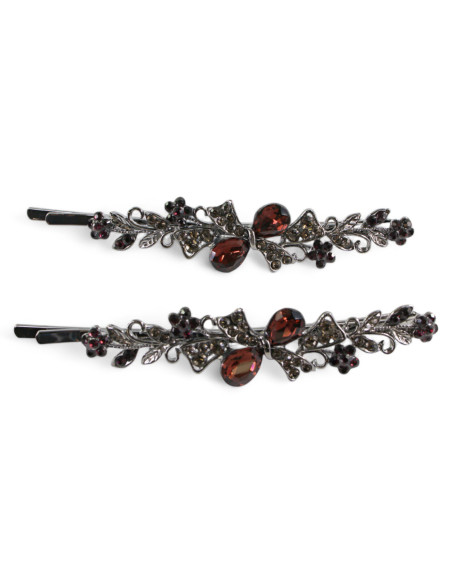 Wsuwka do włosów Dwie Kokardki z kryształkami 2 szt. BURGUND Lolita Akcesoria