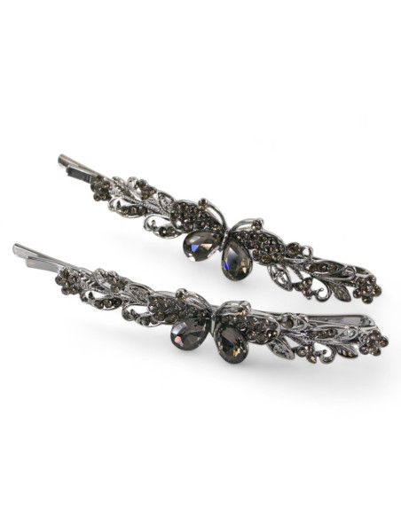 Wsuwka do włosów Motylki z kryształkami 2 szt. GRAFIT Lolita Akcesoria