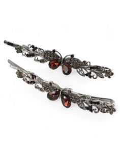 Wsuwka do włosów Motylki z kryształkami 2 szt. BURGUND...