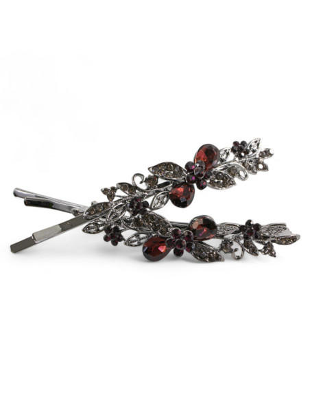 Wsuwka do włosów Dwie Kokardki z kryształkami 2 szt. BURGUND Lolita Akcesoria