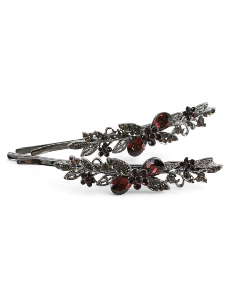 Wsuwka do włosów Dwie Kokardki z kryształkami 2 szt. BURGUND Lolita Akcesoria