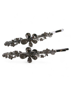 Wsuwka do włosów KWIATKI z kryształkami 2 szt. GRAFIT...