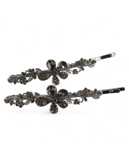 Wsuwka do włosów KWIATKI z kryształkami 2 szt. GRAFIT Lolita Akcesoria