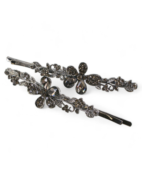 Wsuwka do włosów KWIATKI z kryształkami 2 szt. GRAFIT Lolita Akcesoria