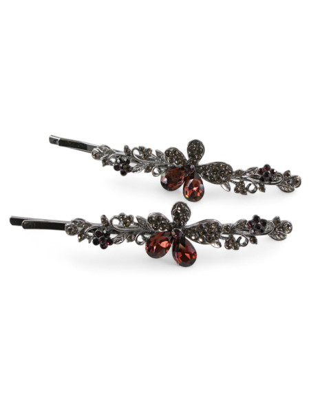 Wsuwka do włosów KWIATKI z kryształkami 2 szt. BURGUND Lolita Akcesoria