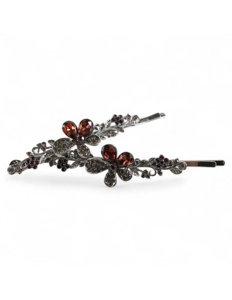 Wsuwka do włosów KWIATKI z kryształkami 2 szt. BURGUND Lolita Akcesoria