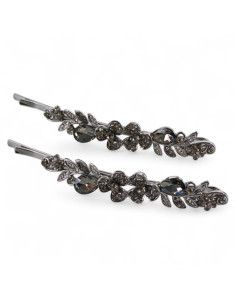 Wsuwka do włosów DWA KWIATKI z kryształkami 2 szt. GRAFIT...