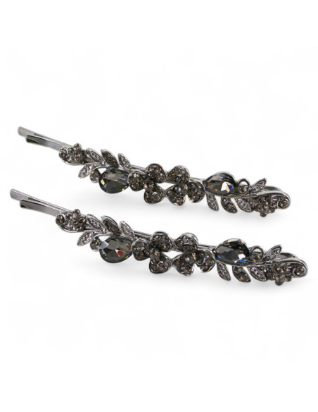 Wsuwka do włosów DWA KWIATKI z kryształkami 2 szt. GRAFIT Lolita Akcesoria