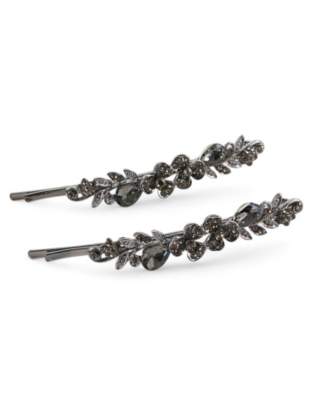 Wsuwka do włosów DWA KWIATKI z kryształkami 2 szt. GRAFIT Lolita Akcesoria