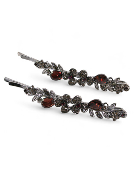 Wsuwka do włosów DWA KWIATKI z kryształkami 2 szt. BURGUND Lolita Akcesoria