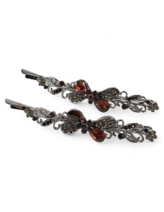 Wsuwka do włosów KOKARDKI  z kryształkami 2 szt. BURGUND...