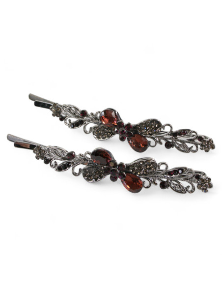 Wsuwka do włosów KOKARDKI  z kryształkami 2 szt. BURGUND Lolita Akcesoria