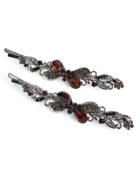 Wsuwka do włosów KOKARDKI  z kryształkami 2 szt. BURGUND Lolita Akcesoria