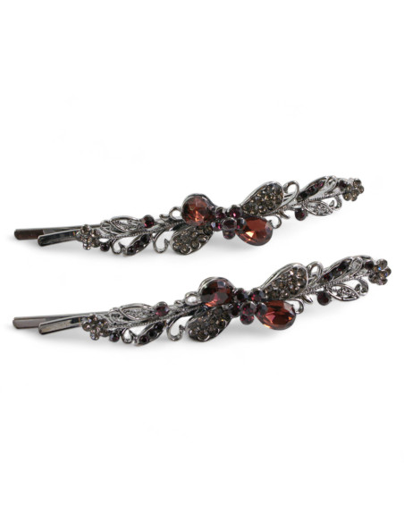Wsuwka do włosów KOKARDKI  z kryształkami 2 szt. BURGUND Lolita Akcesoria
