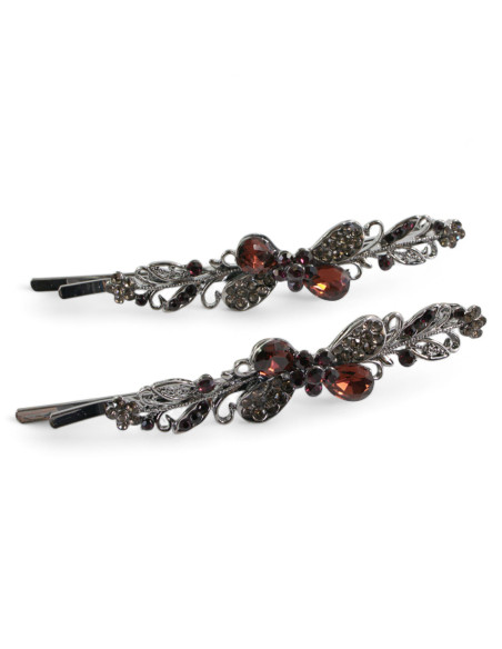 Wsuwka do włosów KOKARDKI  z kryształkami 2 szt. BURGUND Lolita Akcesoria