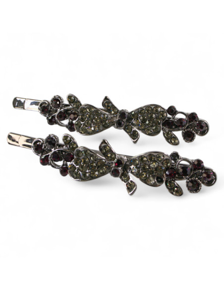 Wsuwka do włosów  Kokardki z kryształkami 2 szt. BURGUND Lolita Akcesoria