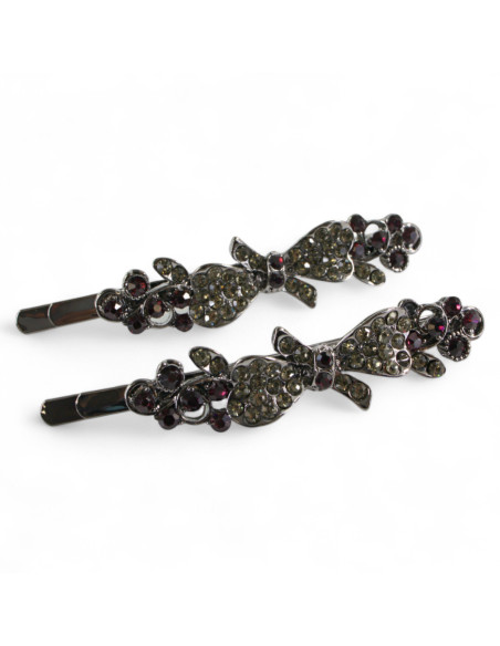 Wsuwka do włosów  Kokardki z kryształkami 2 szt. BURGUND Lolita Akcesoria