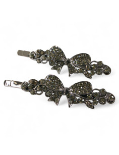 Wsuwka do włosów  KOKARDKI z kryształkami 2 szt. GRAFIT...