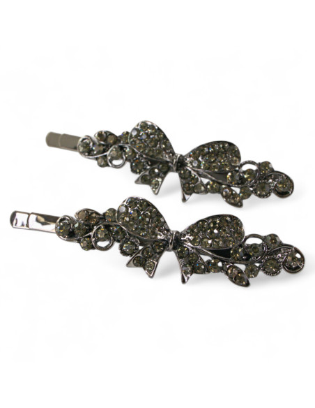 Wsuwka do włosów  KOKARDKI z kryształkami 2 szt. GRAFIT Lolita Akcesoria