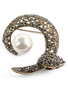 BROSZKA BROSZA WIKTORIAŃSKI AŻUROWY  KSIĘŻYC Z PERŁĄ...