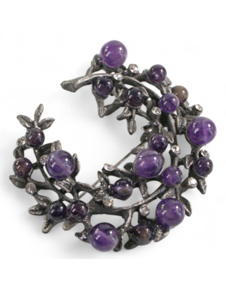 BROSZKA BROSZA  GALERYJNA GAŁĄZKA Z FIOLETOWYMI KORALIKAMI LOLITA AKCESORIA