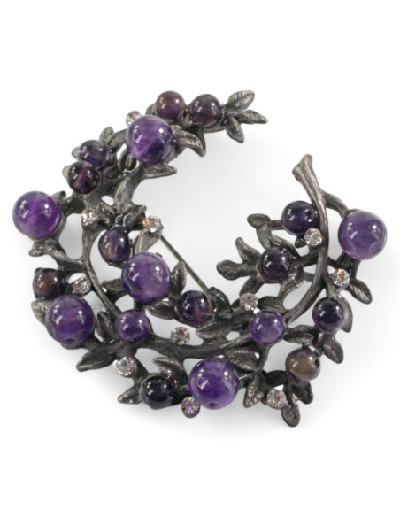 BROSZKA BROSZA  GALERYJNA GAŁĄZKA Z FIOLETOWYMI KORALIKAMI LOLITA AKCESORIA