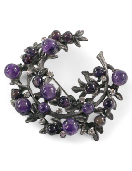 BROSZKA BROSZA  GALERYJNA GAŁĄZKA Z FIOLETOWYMI KORALIKAMI LOLITA AKCESORIA