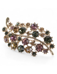 BROSZKA BROSZA  GALERYJNA LISTEK Z KOLOROWYMI CYRKONIAMI...