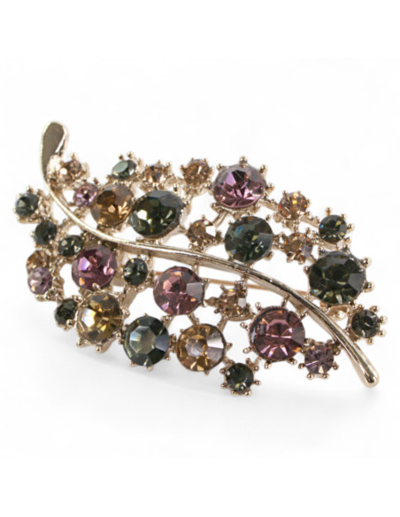 BROSZKA BROSZA  GALERYJNA LISTEK Z KOLOROWYMI CYRKONIAMI LOLITA AKCESORIA