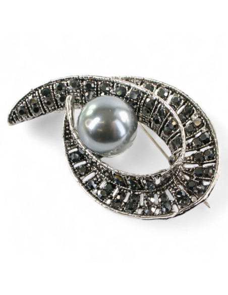 BROSZKA BROSZA SREBRONO - GRAFITOWY ZAWIJAS z PERŁĄ  LOLITA AKCESORIA