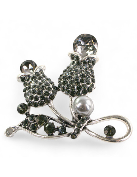 BROSZKA BROSZA SREBRONO - GRAFITOWA WIĄZANKA Z PERŁĄ   LOLITA AKCESORIA