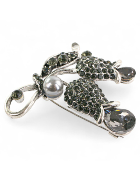 BROSZKA BROSZA SREBRONO - GRAFITOWA WIĄZANKA Z PERŁĄ   LOLITA AKCESORIA