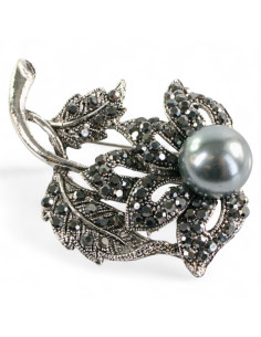 BROSZKA BROSZA SREBRONO -GRAFITOWY KWIAT KWIATEK Z PERŁĄ... 2