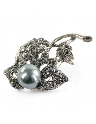 BROSZKA BROSZA SREBRONO -GRAFITOWY KWIAT...