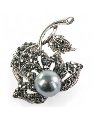BROSZKA BROSZA SREBRONO -GRAFITOWY KWIAT...