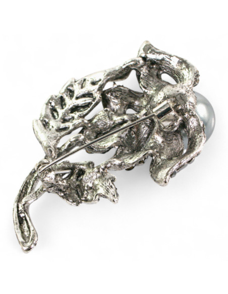 BROSZKA BROSZA SREBRONO -GRAFITOWY KWIAT KWIATEK Z PERŁĄ   LOLITA AKCESORIA