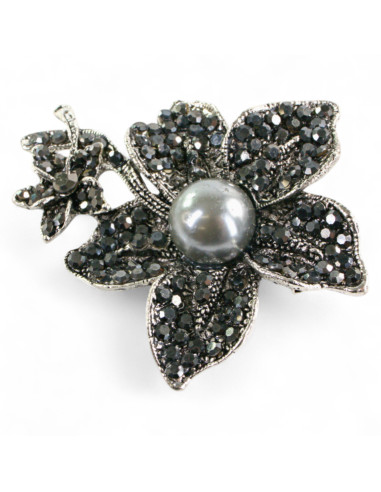 BROSZKA BROSZA SREBRONO -GRAFITOWY KWIAT...